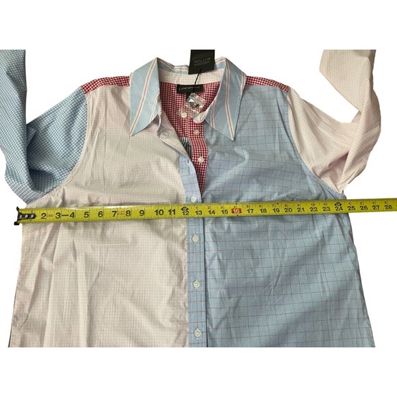 Lane Bryant Multi-Pattern Color Block Plaid Long Sleeve Button Up Shirt Size 18 - Picture 6 of 7